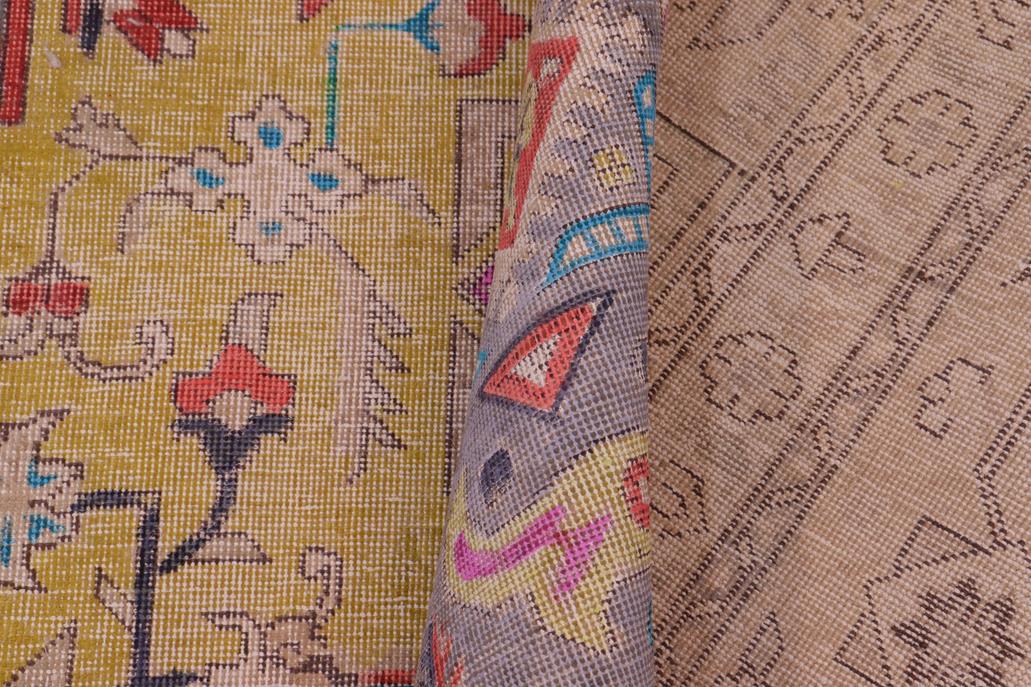 handmade Vintage Tabriz Yellow Gray Hand Knotted RECTANGLE 100% WOOL area rug 9 x 12