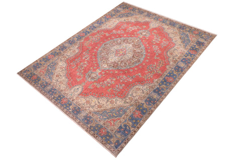 handmade Vintage Tabriz Red Blue Hand Knotted RECTANGLE 100% WOOL area rug 9' x 13'