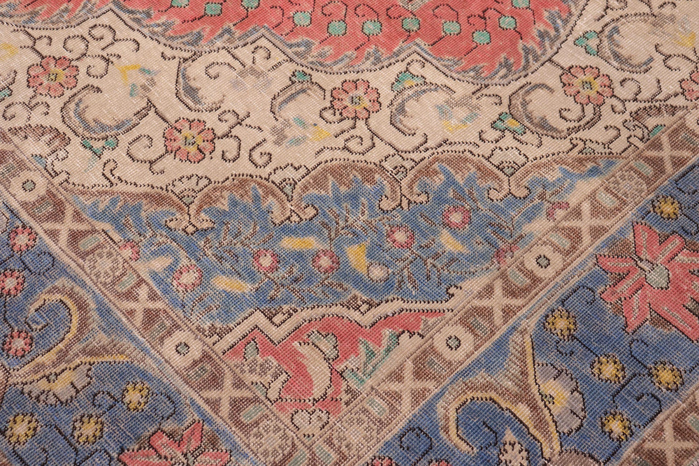 handmade Vintage Tabriz Red Blue Hand Knotted RECTANGLE 100% WOOL area rug 9' x 13'