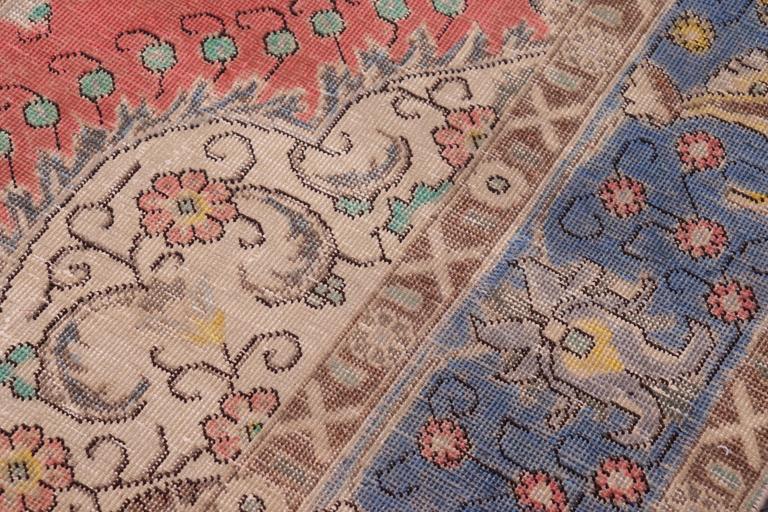 handmade Vintage Tabriz Red Blue Hand Knotted RECTANGLE 100% WOOL area rug 9' x 13'