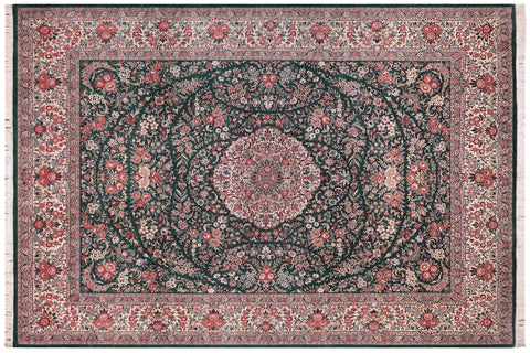 handmade Traditional Kashan Green Ivory Hand Knotted RECTANGLE 100% WOOL area rug 9x12