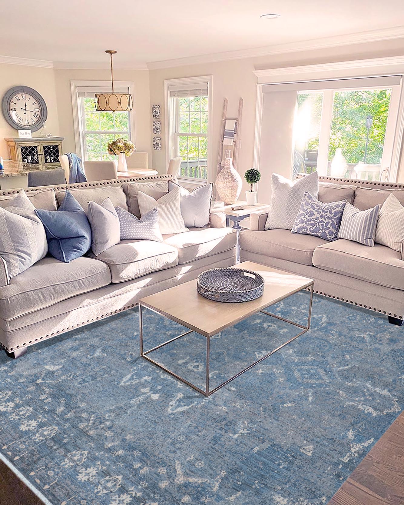 handmade Modern Modern Blue Gray Hand Knotted RECTANGLE WOOL&SILK area rug 12' x 15'