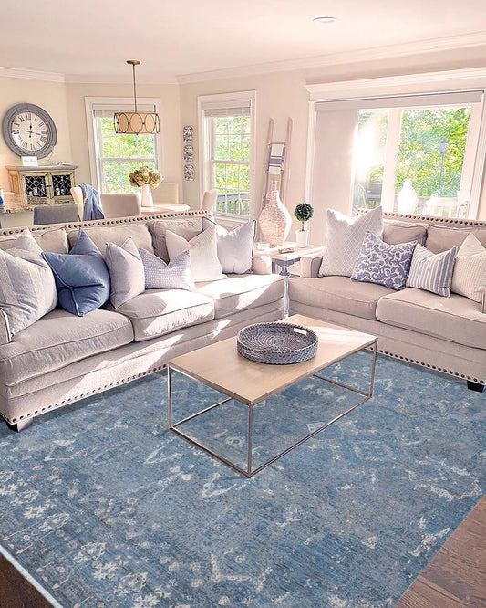 handmade Modern Modern Blue Gray Hand Knotted RECTANGLE WOOL&SILK area rug 12' x 15'