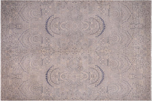 10x14 hand knotted modern wool rug in blue and beige - Eclectic Davey