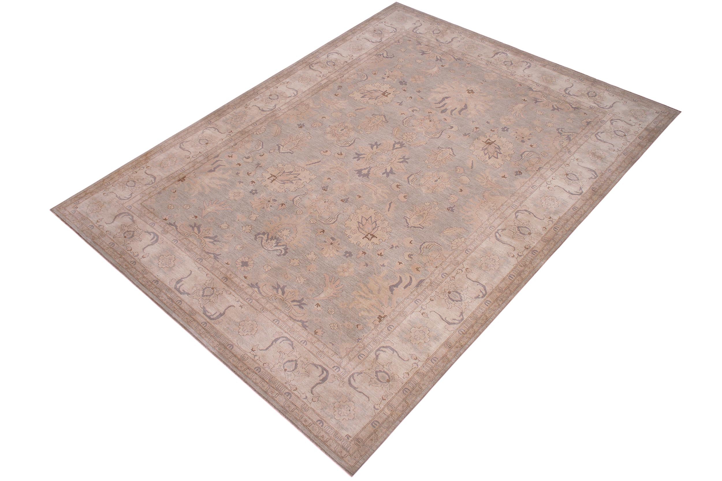 handmade Transitional Kafkaz Gray Tan Hand Knotted RECTANGLE 100% WOOL area rug 12' x 18'