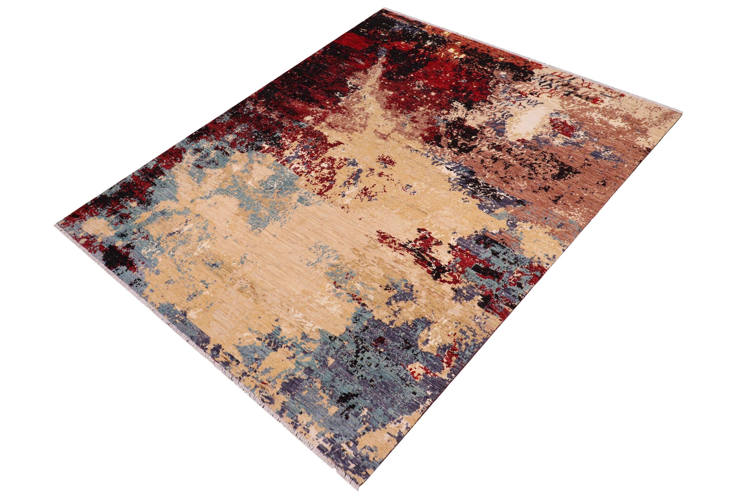 handmade Modern Modern Red Blue Hand Knotted RECTANGLE WOOL&SILK area rug 8' x 10'