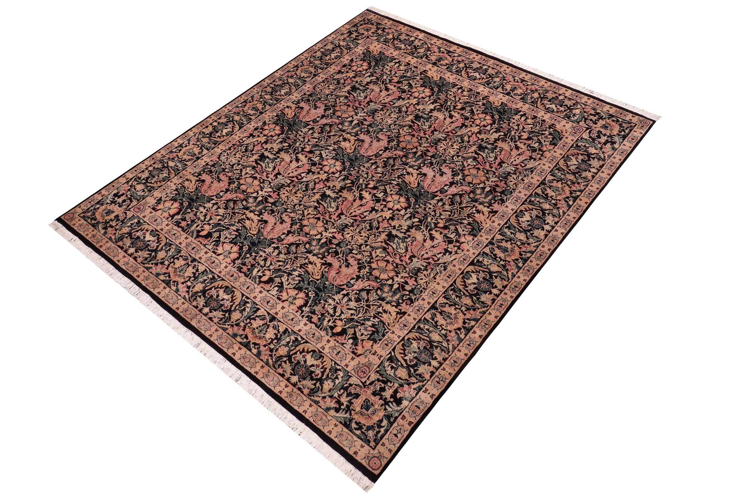 handmade Transitional Gulshanayub Black Beige Hand Knotted RECTANGLE 100% WOOL area rug 8x10