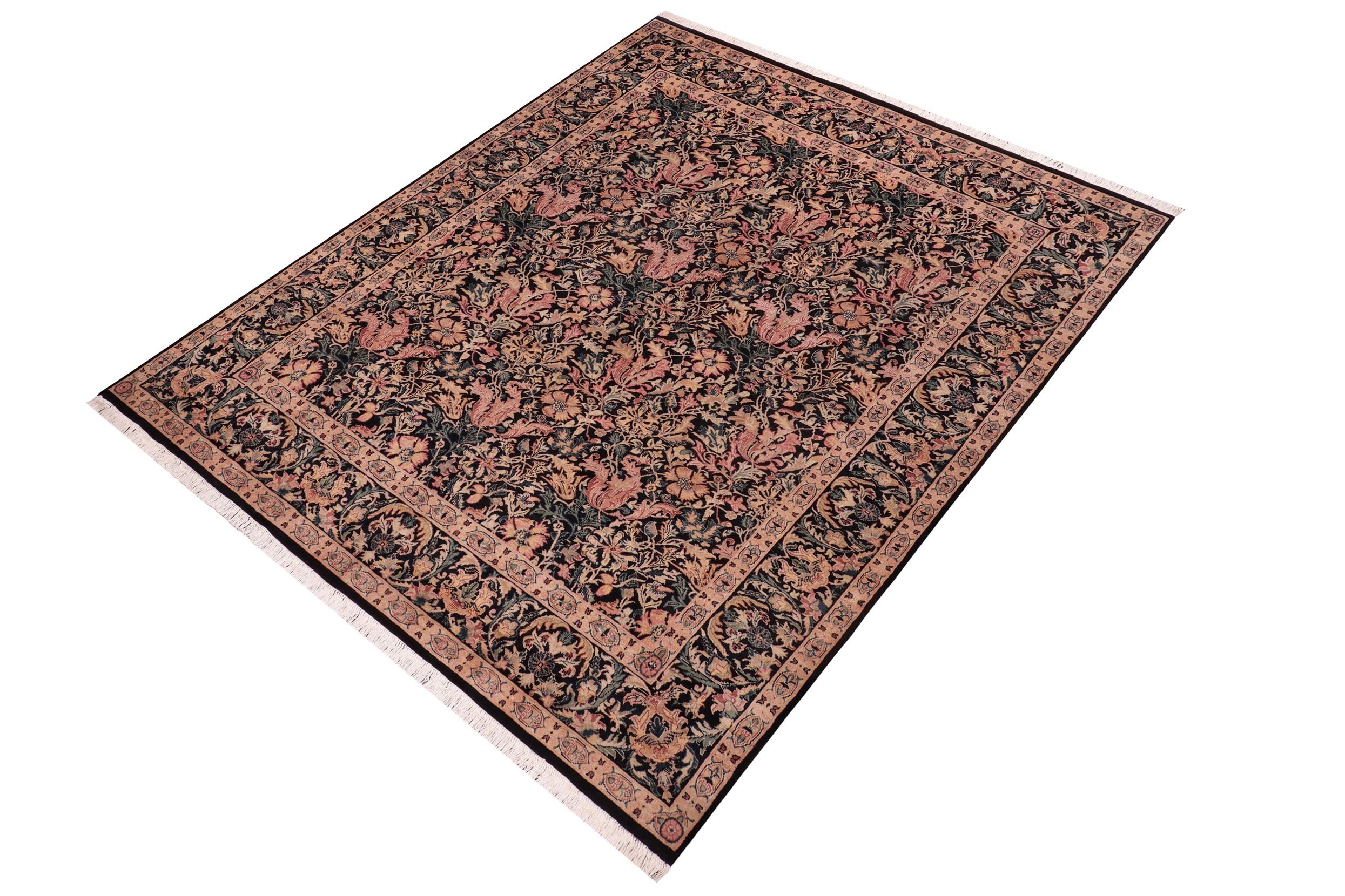 handmade Transitional Gulshanayub Black Beige Hand Knotted RECTANGLE 100% WOOL area rug 8x10