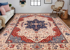 handmade Traditional Kafkaz Beige Blue Hand Knotted RECTANGLE 100% WOOL area rug 10 x 13