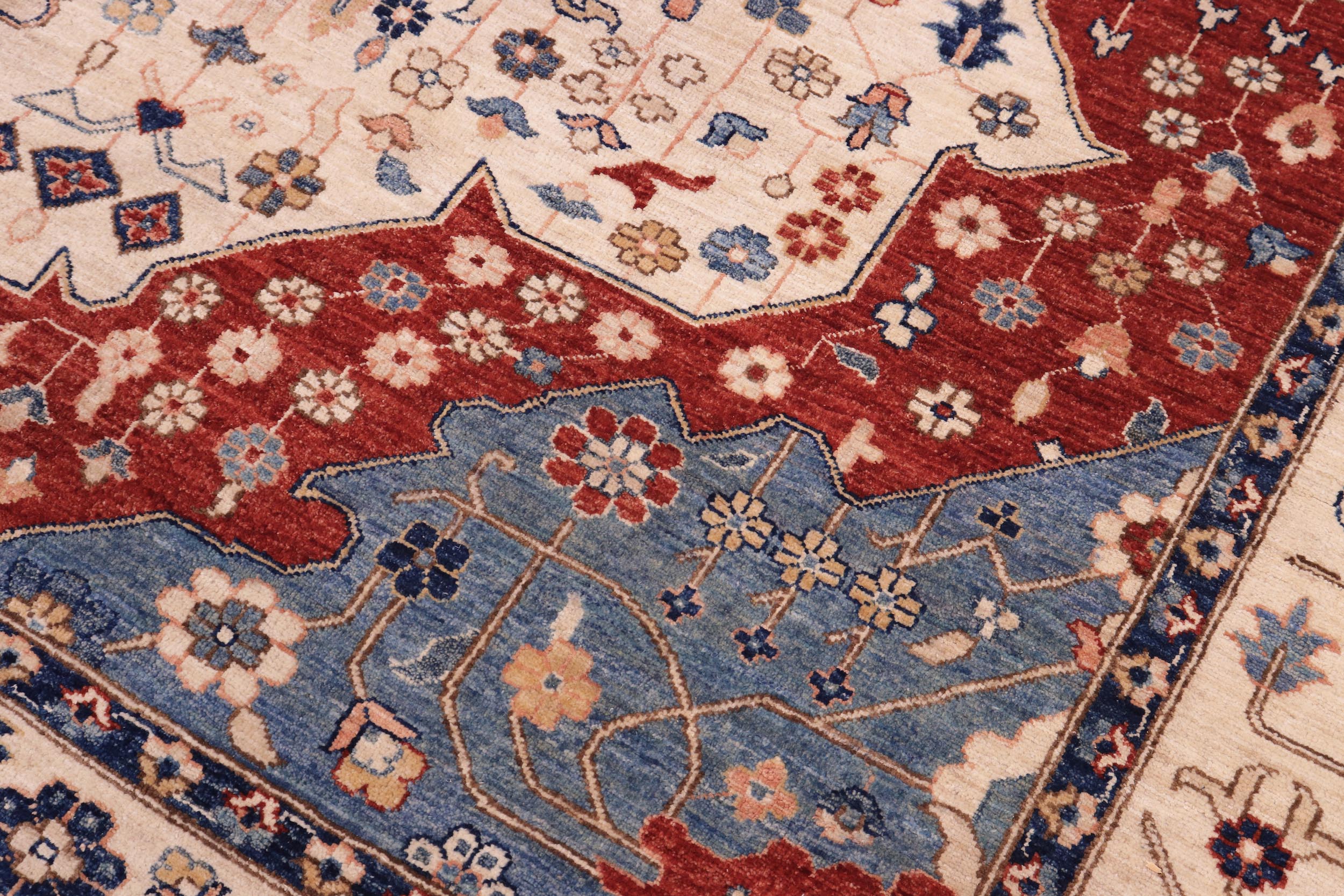 handmade Traditional Kafkaz Beige Blue Hand Knotted RECTANGLE 100% WOOL area rug 10' x 13'