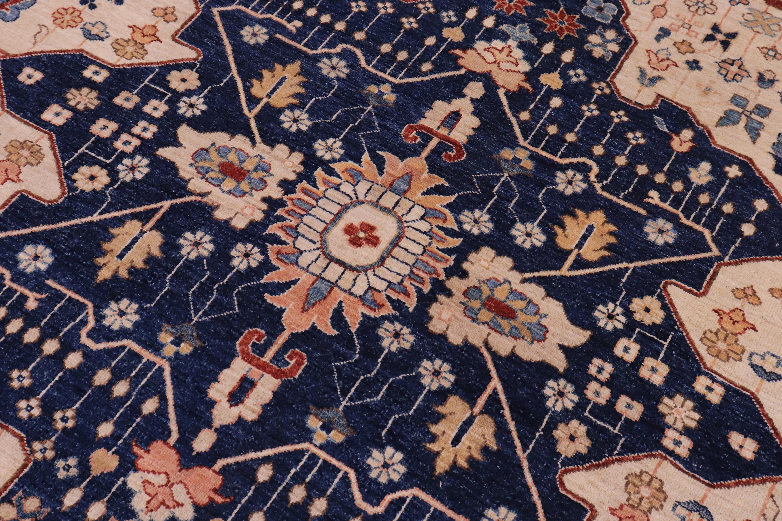 handmade Traditional Kafkaz Beige Blue Hand Knotted RECTANGLE 100% WOOL area rug 10' x 13'