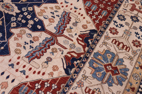 handmade Traditional Kafkaz Beige Blue Hand Knotted RECTANGLE 100% WOOL area rug 10' x 13'