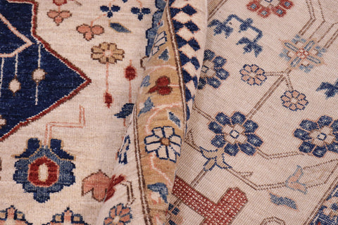 handmade Traditional Kafkaz Beige Blue Hand Knotted RECTANGLE 100% WOOL area rug 10' x 13'
