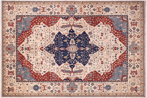 handmade Traditional Kafkaz Beige Blue Hand Knotted RECTANGLE 100% WOOL area rug 10' x 13'