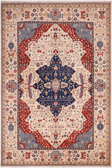 handmade Traditional Kafkaz Beige Blue Hand Knotted RECTANGLE 100% WOOL area rug 10 x 13