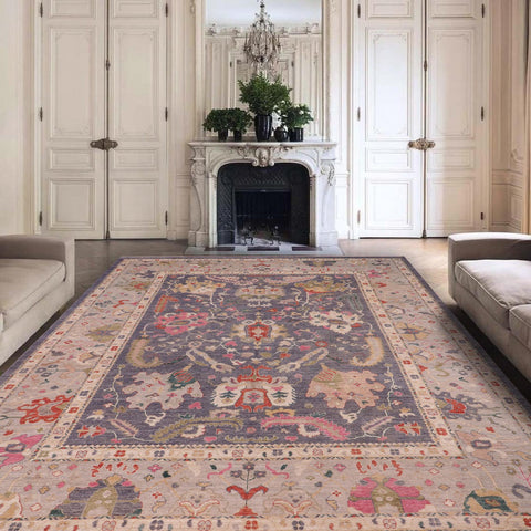 handmade Traditional Oushak Gray Beige Hand Knotted RECTANGLE 100% WOOL area rug 12' x 15'