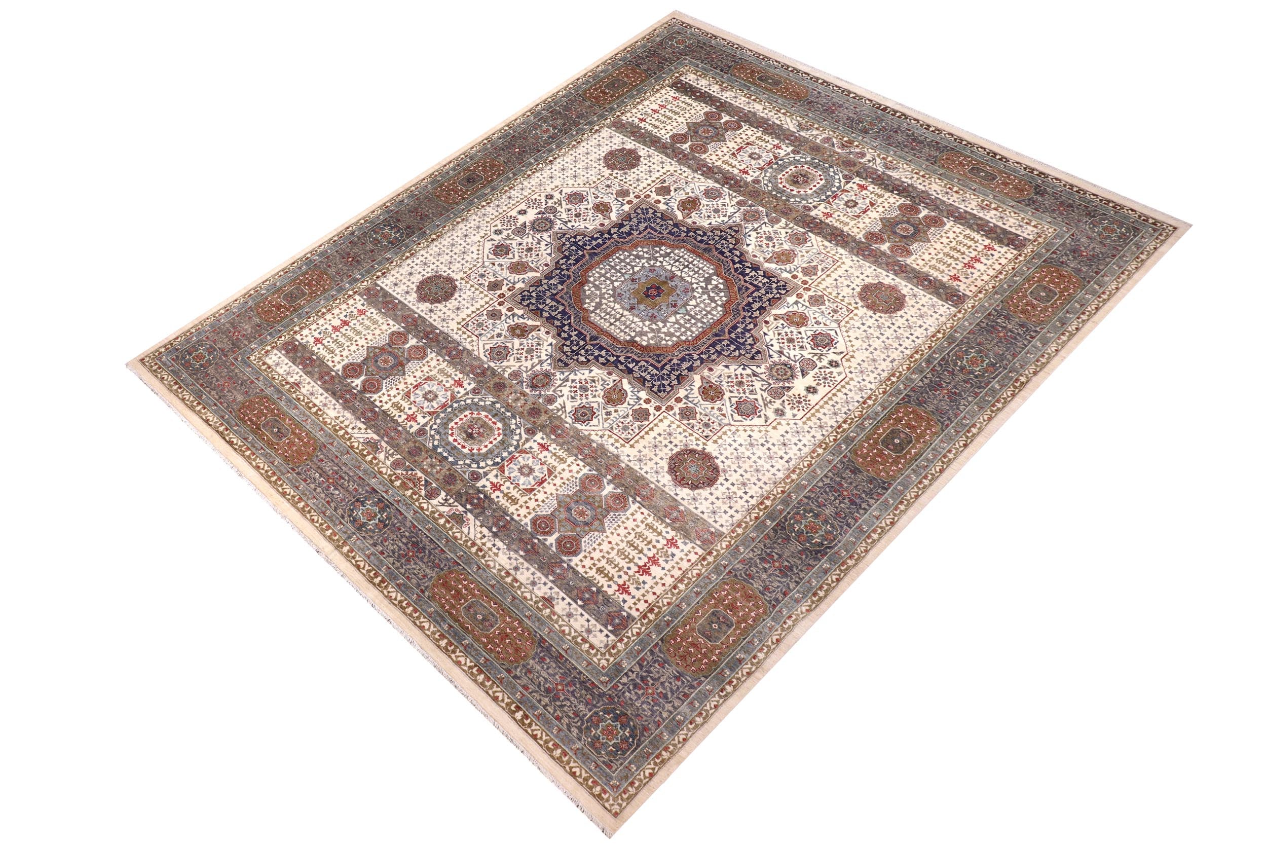 handmade Geometric Mamluk Beige Gray Hand Knotted RECTANGLE 100% WOOL area rug 12 x 16
