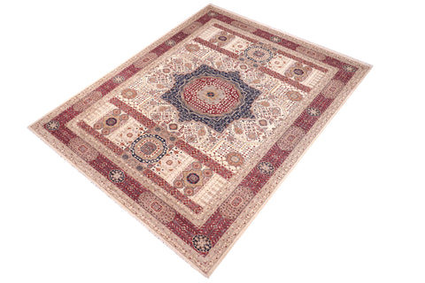 handmade Geometric Mamluk Beige Burgundy Hand Knotted RECTANGLE 100% WOOL area rug 10 x 14
