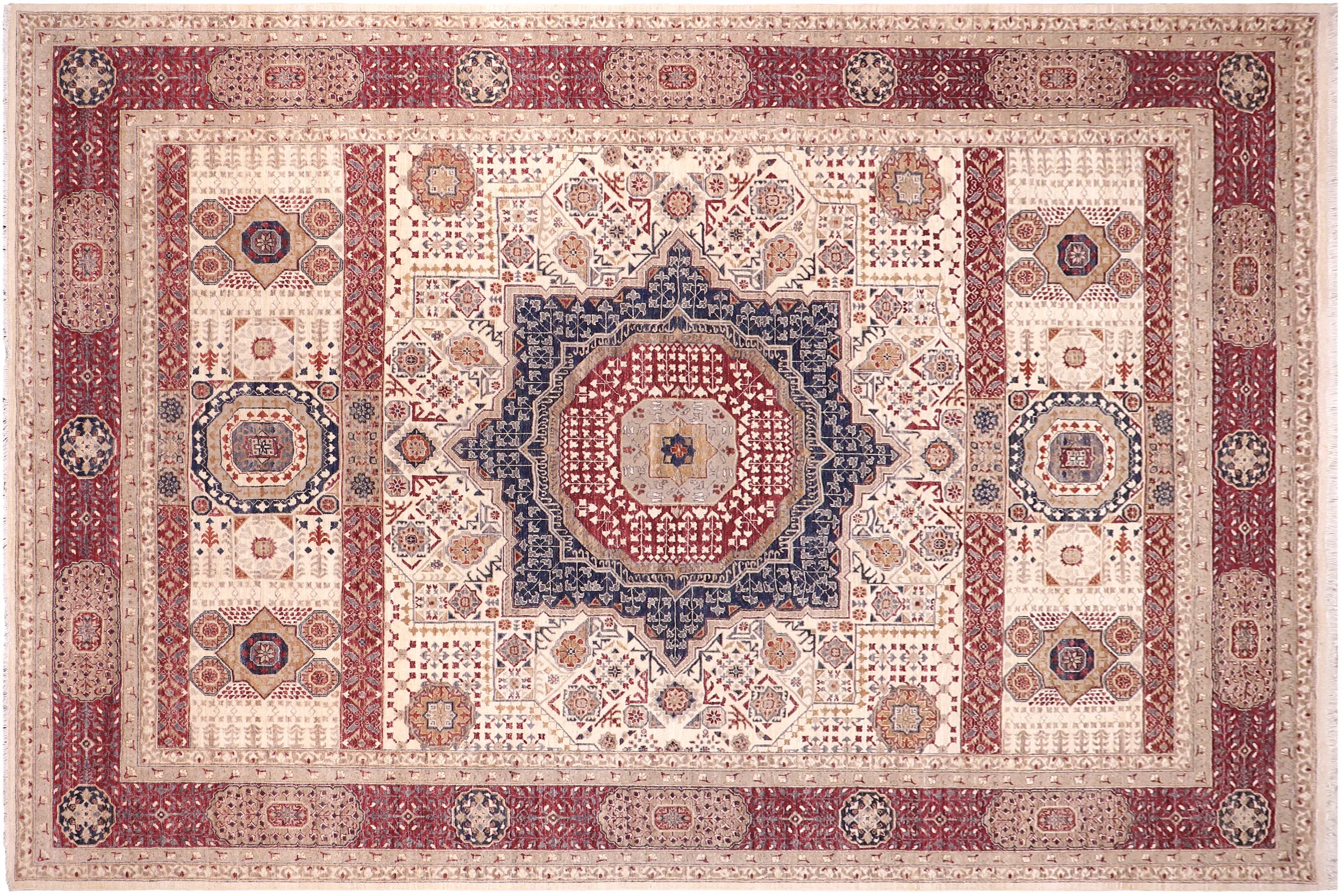 handmade Geometric Mamluk Beige Burgundy Hand Knotted RECTANGLE 100% WOOL area rug 10 x 14