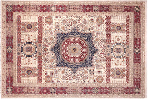handmade Geometric Mamluk Beige Burgundy Hand Knotted RECTANGLE 100% WOOL area rug 10 x 14
