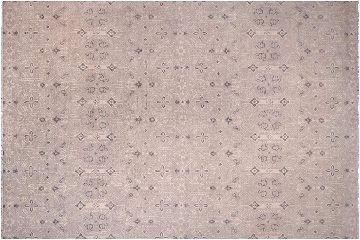 12x15 hand knotted modern wool rug in blue and tan - Chic Griffin