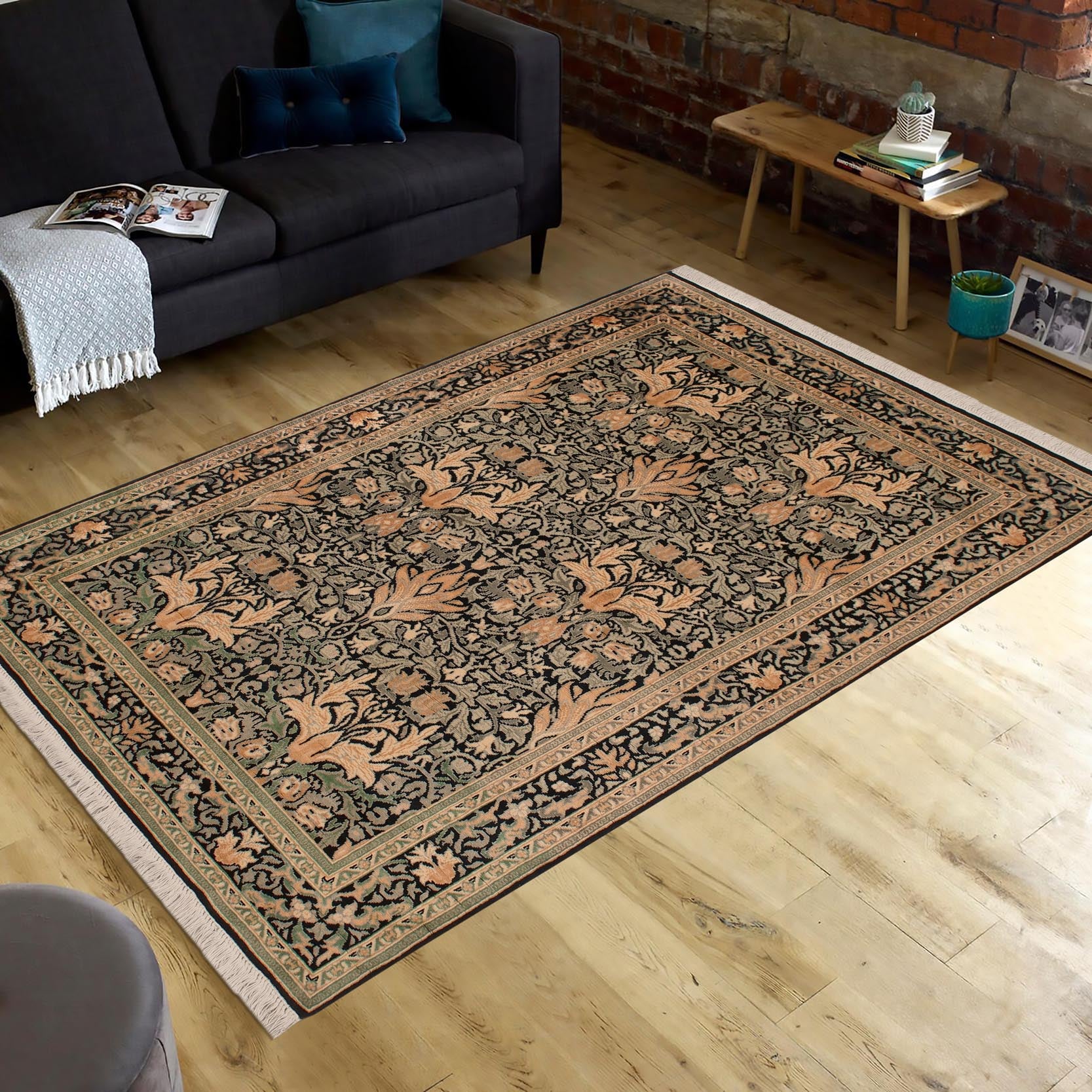 handmade Transitional Snakehead Black Green Hand Knotted RECTANGLE 100% WOOL area rug 4x6
