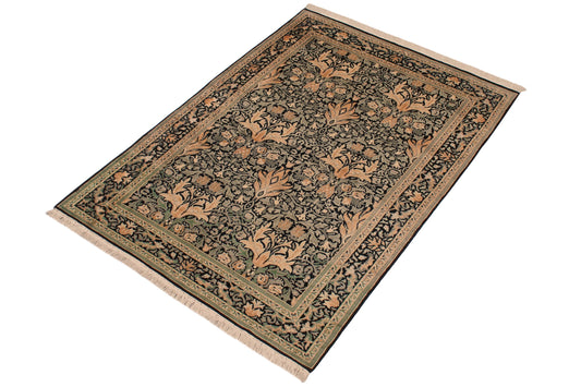 handmade Transitional Snakehead Black Green Hand Knotted RECTANGLE 100% WOOL area rug 4x6