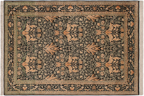 handmade Transitional Snakehead Black Green Hand Knotted RECTANGLE 100% WOOL area rug 4x6