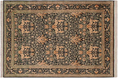 handmade Transitional Snakehead Black Green Hand Knotted RECTANGLE 100% WOOL area rug 4x6