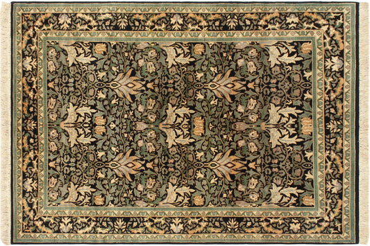 handmade Transitional Snakehead Black Green Hand Knotted RECTANGLE 100% WOOL area rug 4x6