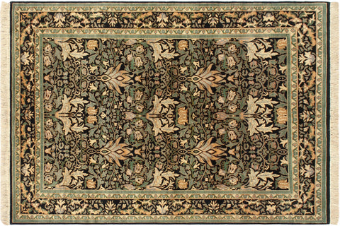 handmade Transitional Snakehead Black Green Hand Knotted RECTANGLE 100% WOOL area rug 4x6