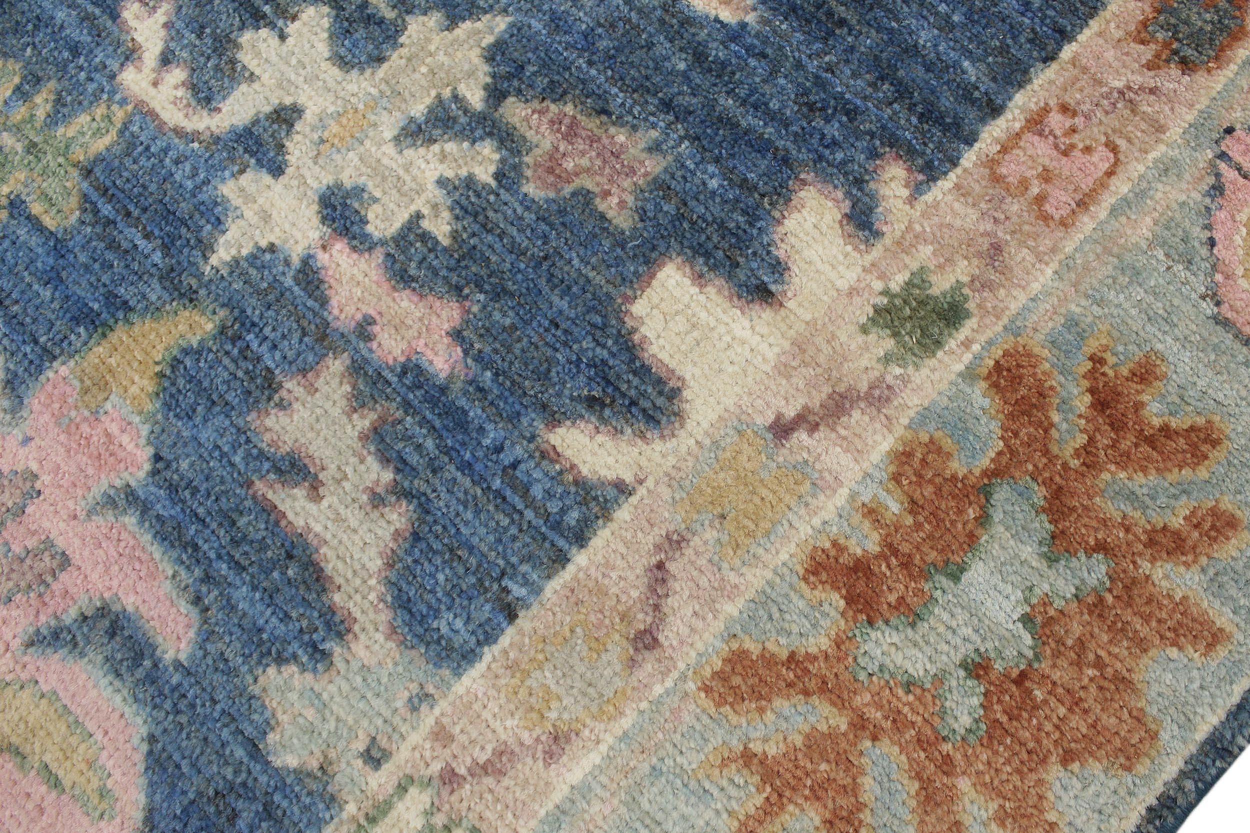 handmade Traditional Oushak Blue Beige Hand Knotted RUNNER 100% WOOL area rug 3' x 19'