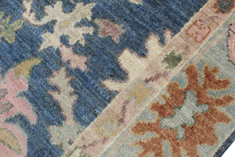handmade Traditional Oushak Blue Beige Hand Knotted RUNNER 100% WOOL area rug 3' x 19'