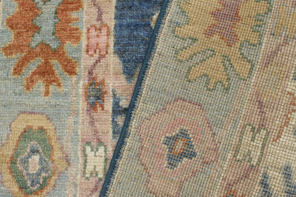 handmade Traditional Oushak Blue Beige Hand Knotted RUNNER 100% WOOL area rug 3' x 19'