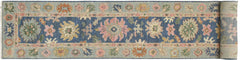 handmade Traditional Oushak Blue Beige Hand Knotted RUNNER 100% WOOL area rug 3' x 19'
