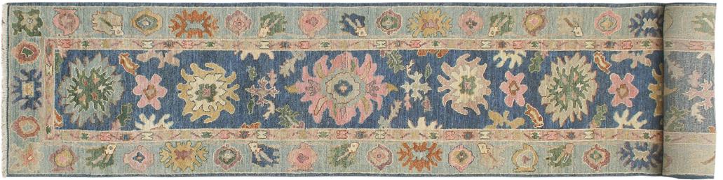 handmade Traditional Oushak Blue Beige Hand Knotted RUNNER 100% WOOL area rug 3 x 19