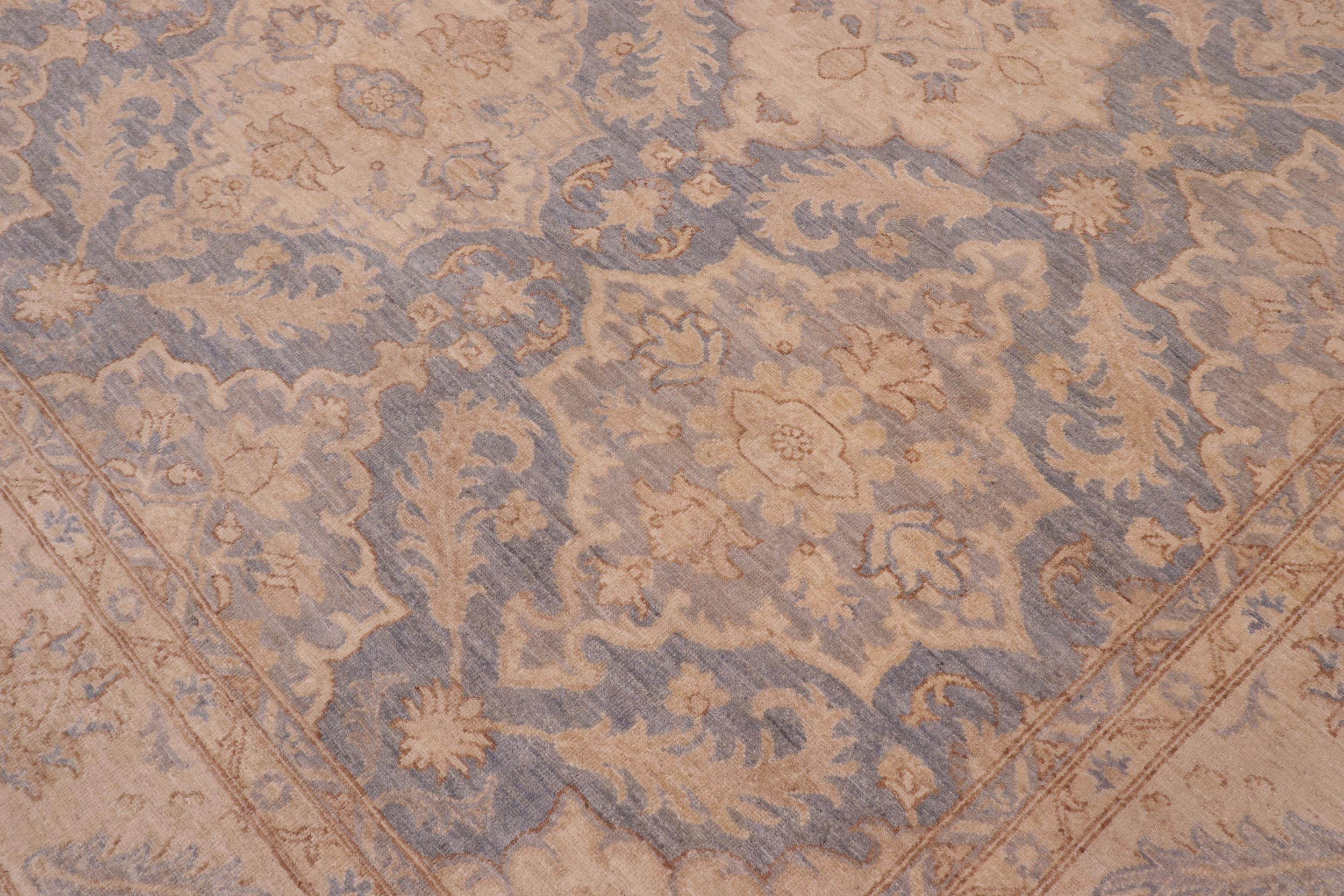 handmade Transitional Kafkaz Blue Tan Hand Knotted RECTANGLE 100% WOOL area rug 10' x 14'