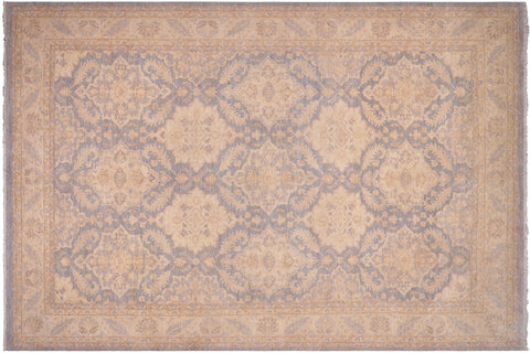 handmade Transitional Kafkaz Blue Tan Hand Knotted RECTANGLE 100% WOOL area rug 10' x 14'