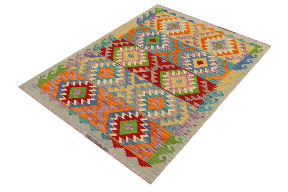 handmade Geometric Kilim Blue Red Hand-Woven RECTANGLE 100% WOOL area rug 3 x 5