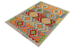 handmade Geometric Kilim Blue Red Hand-Woven RECTANGLE 100% WOOL area rug 3 x 5