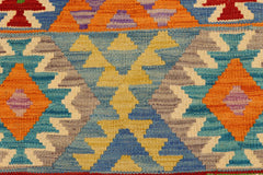handmade Geometric Kilim Blue Red Hand-Woven RECTANGLE 100% WOOL area rug 3 x 5