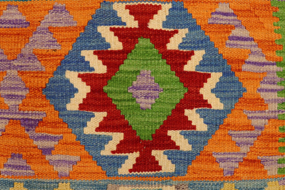 handmade Geometric Kilim Blue Red Hand-Woven RECTANGLE 100% WOOL area rug 3 x 5