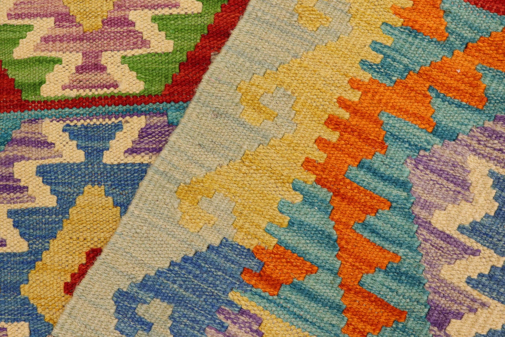 handmade Geometric Kilim Blue Red Hand-Woven RECTANGLE 100% WOOL area rug 3 x 5
