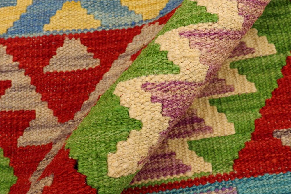handmade Geometric Kilim Blue Red Hand-Woven RECTANGLE 100% WOOL area rug 3 x 5