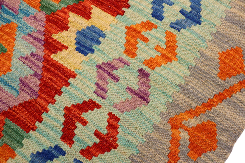 handmade Geometric Kilim Rust Gray Hand-Woven RECTANGLE 100% WOOL area rug 4 x 5