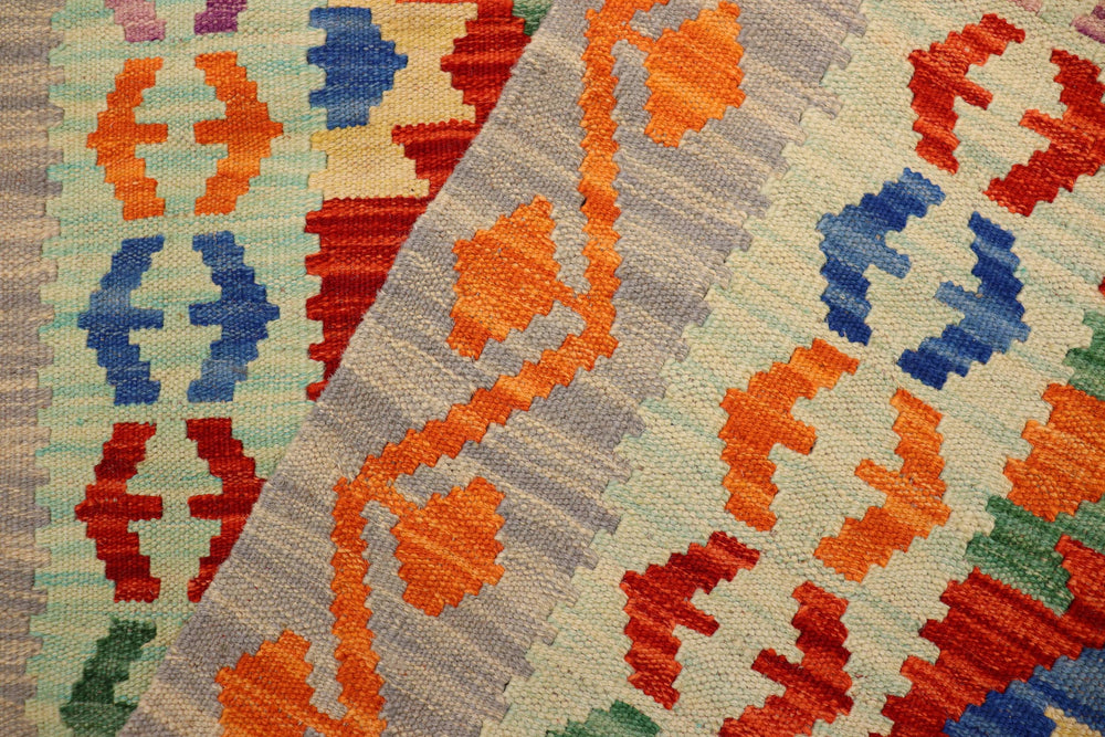 handmade Geometric Kilim Rust Gray Hand-Woven RECTANGLE 100% WOOL area rug 4 x 5