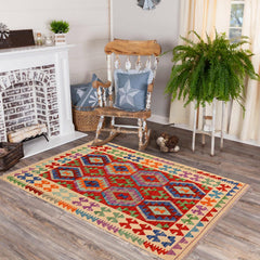handmade Geometric Kilim Rust Beige Hand-Woven RECTANGLE 100% WOOL area rug 3 x 5