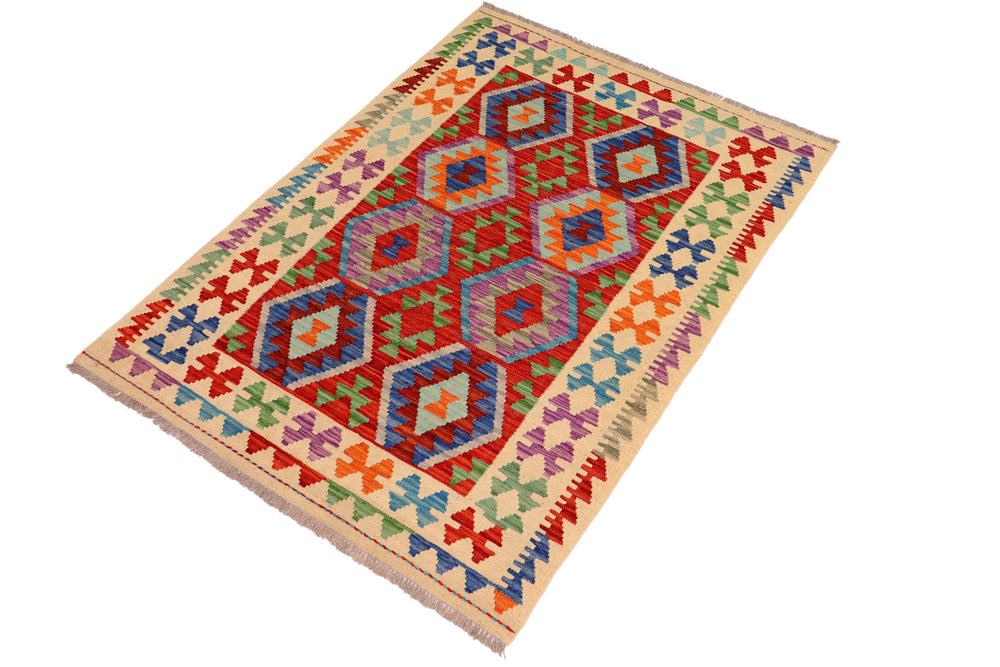 handmade Geometric Kilim Rust Beige Hand-Woven RECTANGLE 100% WOOL area rug 3 x 5