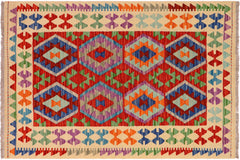 handmade Geometric Kilim Rust Beige Hand-Woven RECTANGLE 100% WOOL area rug 3 x 5