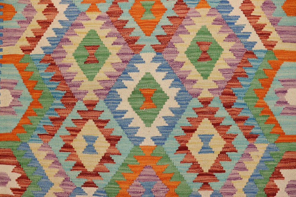 handmade Geometric Kilim Blue Rust Hand-Woven RECTANGLE 100% WOOL area rug 4 x 5